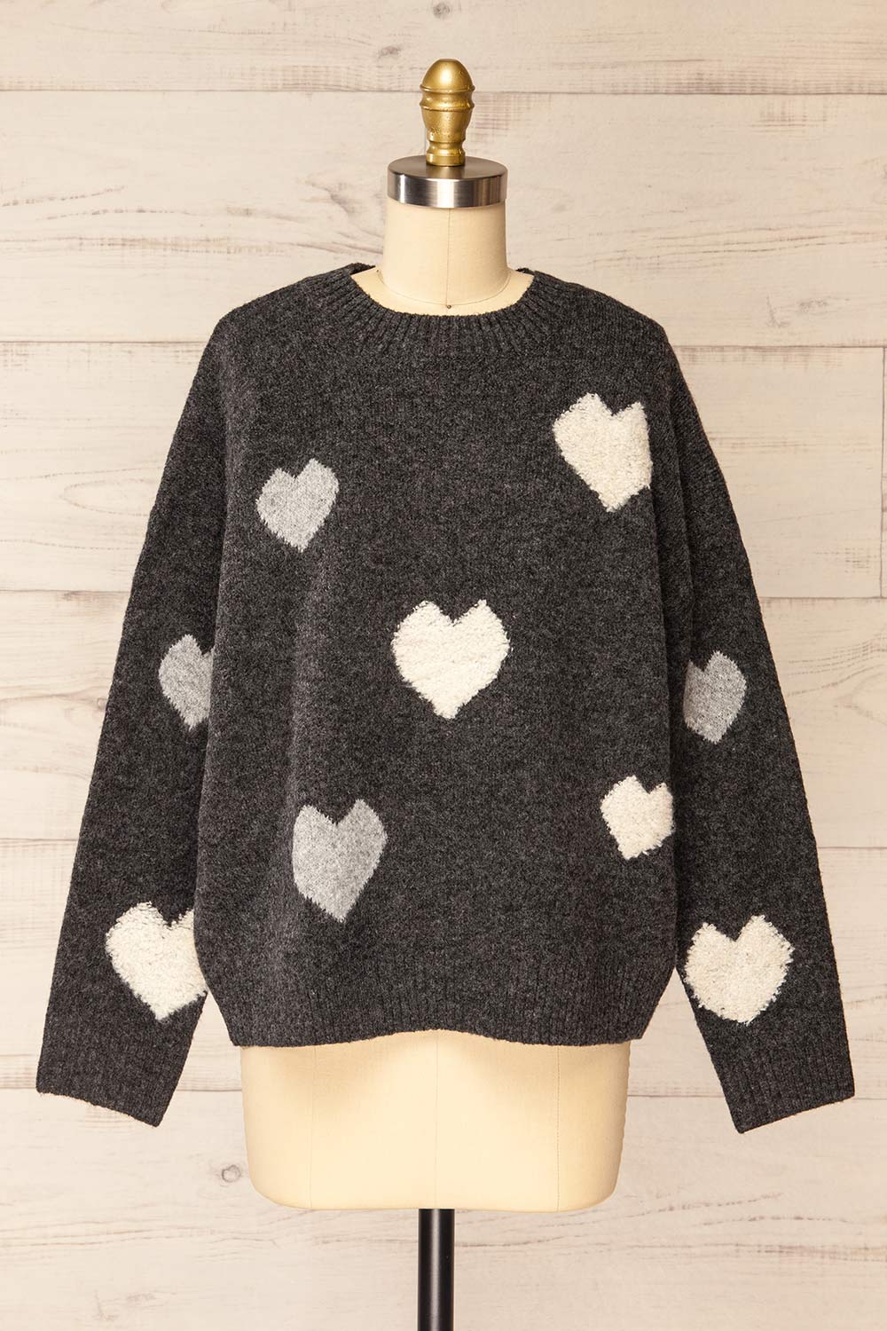 Coracao Charcoal Heart Patterned Knit Sweater | La petite garçonne front view