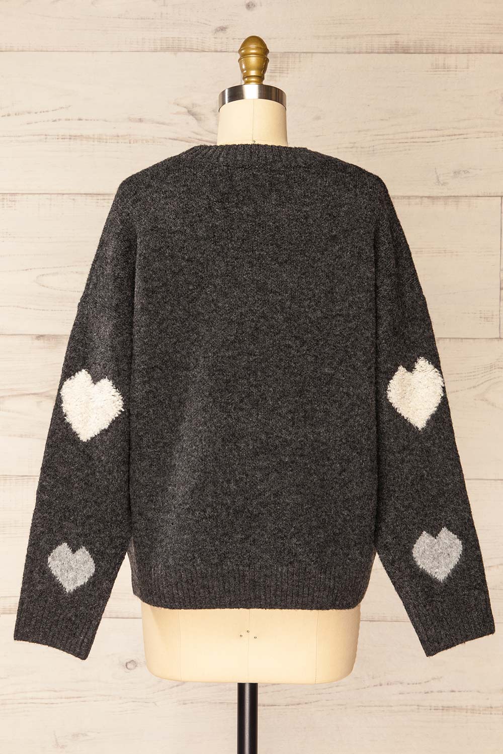 Coracao Charcoal Heart Patterned Knit Sweater | La petite garçonne back view