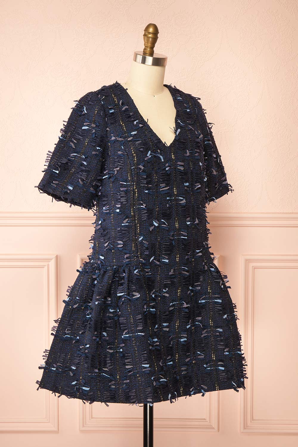 Coralyne Navy Tweed V-Neck Mini Dress | Boutique 1861 side view