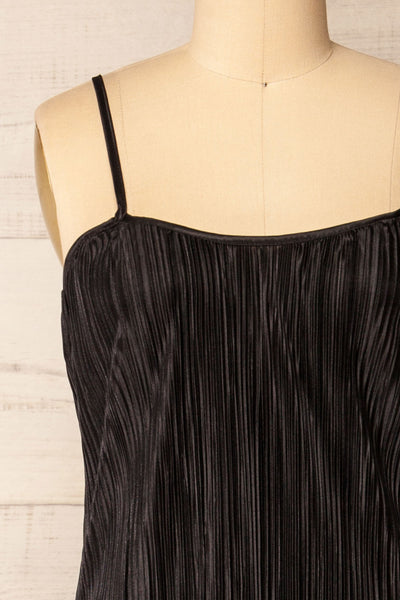 Cordoba Black Pleated Midi Dress | La petite garçonne front close-up