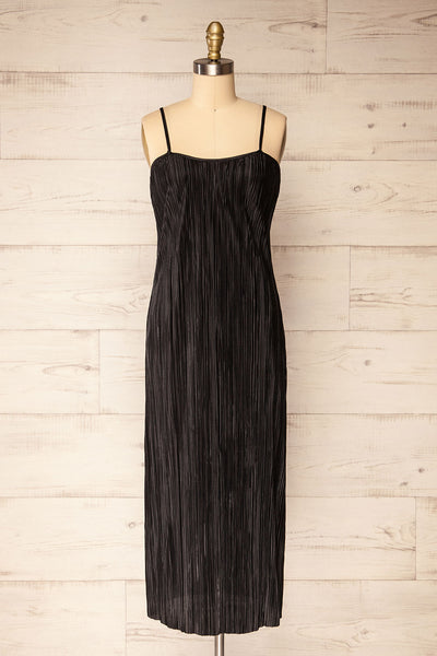 Cordoba Black Pleated Midi Dress | La petite garçonne front view