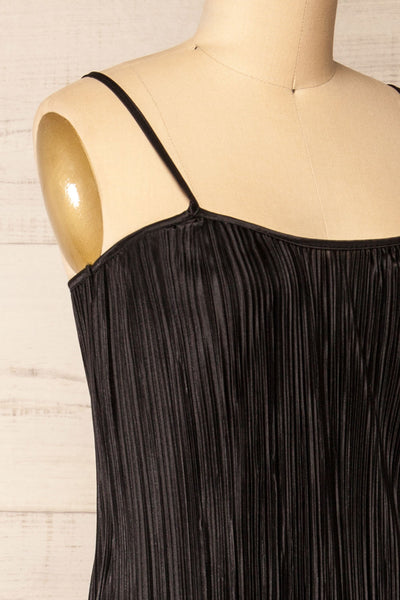 Cordoba Black Pleated Midi Dress | La petite garçonne side close-up