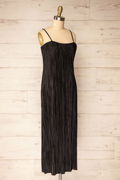 Cordoba Black Pleated Midi Dress | La petite garçonne side view