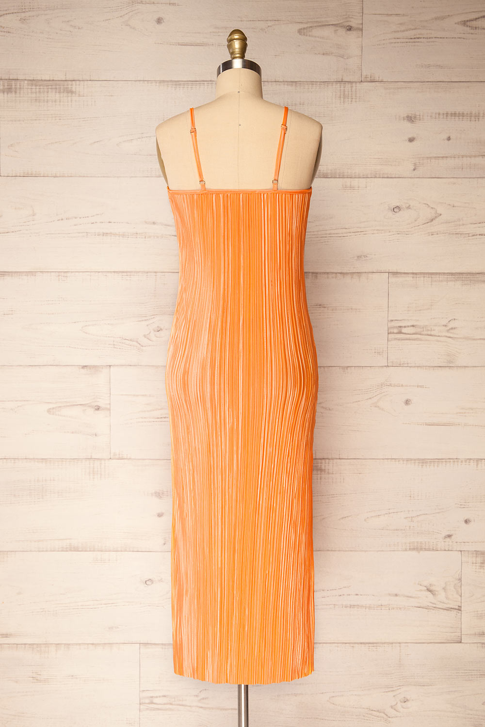 Cordoba Orange Pleated Midi Dress | La petite garçonne back view
