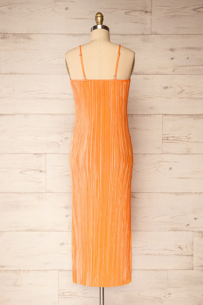 Cordoba Orange Pleated Midi Dress | La petite garçonne back view