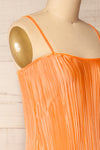 Cordoba Orange Pleated Midi Dress | La petite garçonne side close-up