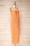 Cordoba Orange Pleated Midi Dress | La petite garçonne side view