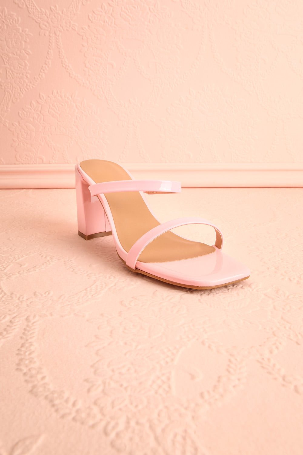 Corecta Glossy Pink Heeled Sandals | Boutique 1861 front view