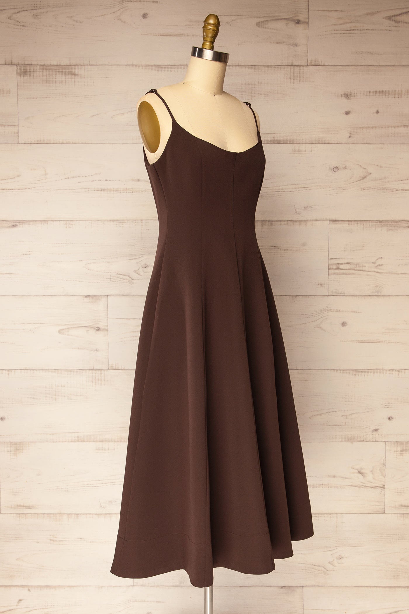 Corowa | Brown A-Line Midi Dress with Adjustable Straps