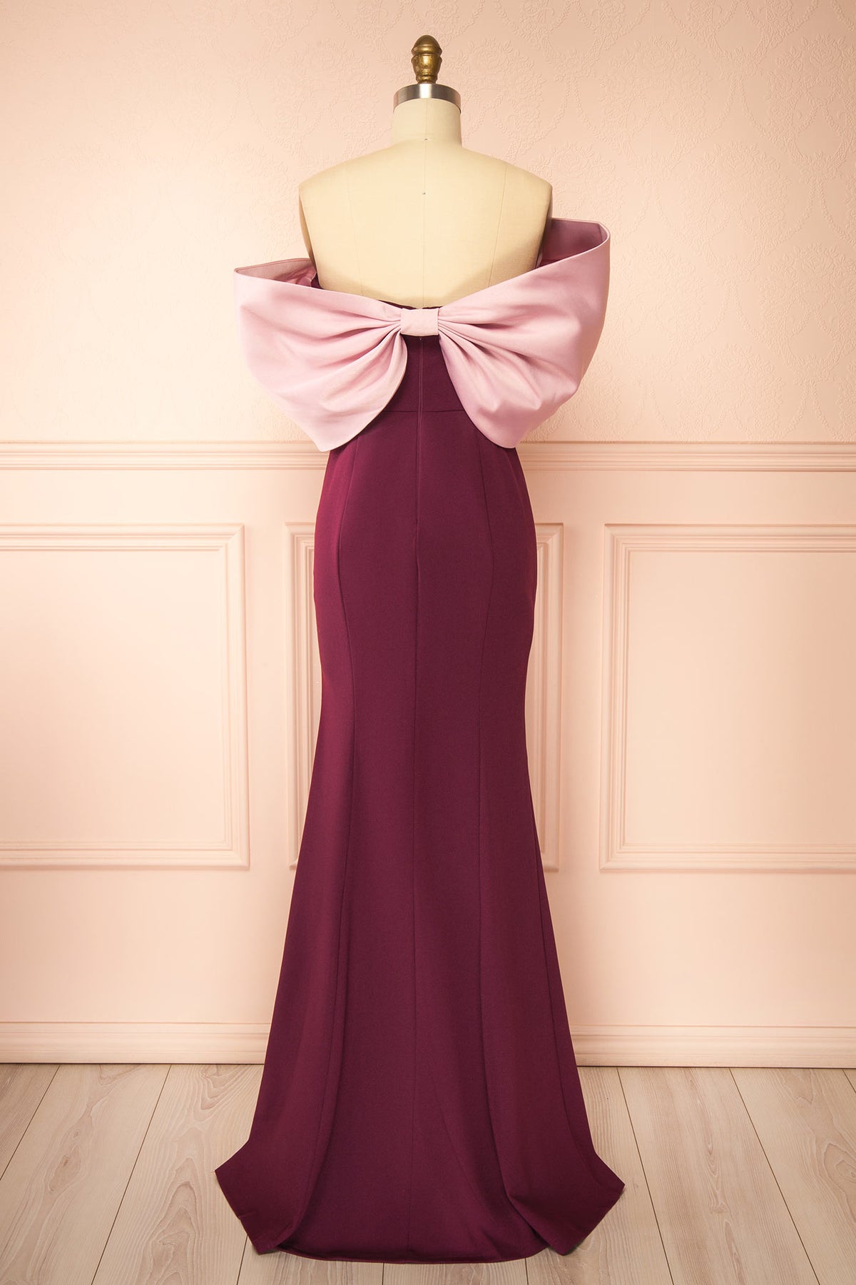 Back view of Corven Burgundy Maxi Dress with High Slit at Boutique 1861 