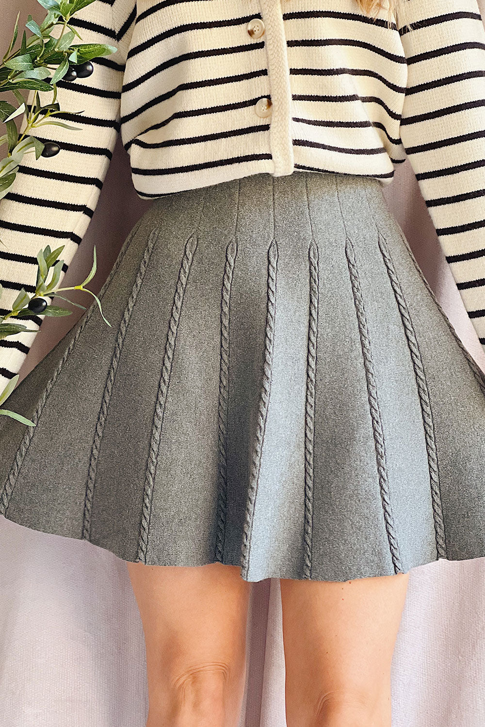 Person wearing Yakima Grey High-Waisted A-Line Skirt from La petite garçonne