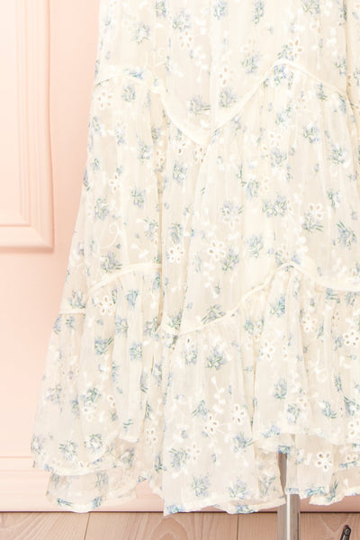 Covey Floral Tiered Midi Dress w/ Short Sleeves | Boutique 1861 bottom close-up