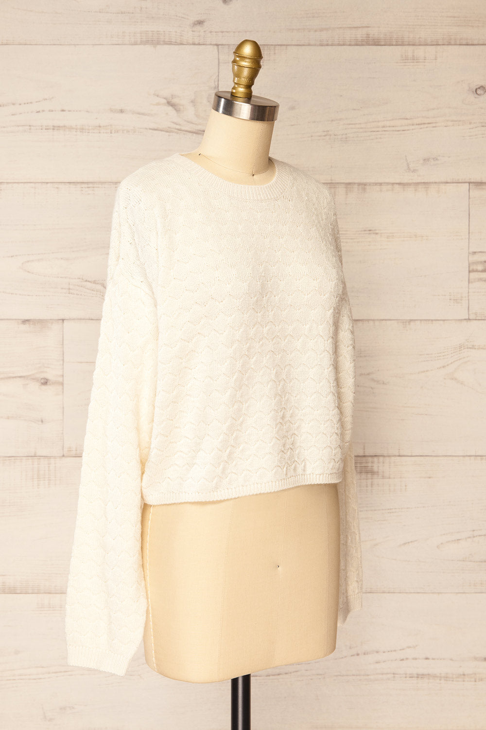 Cozumel White Knit Sweater w/ Scalloped Pattern | La petite garçonne side view