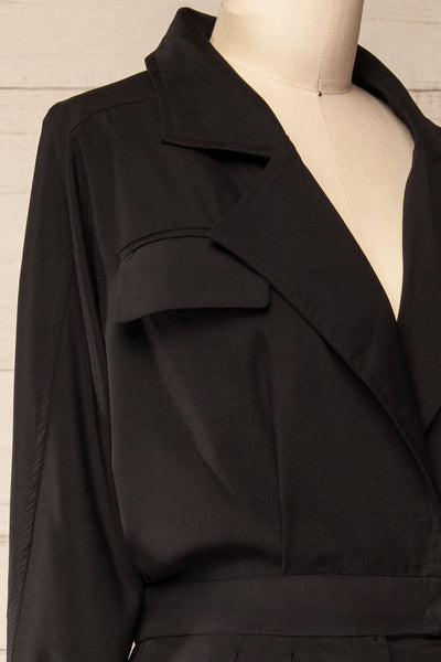 Cracovie Black Utility Jumpsuit w/ Long Sleeves | La petite garçonne  side close-up