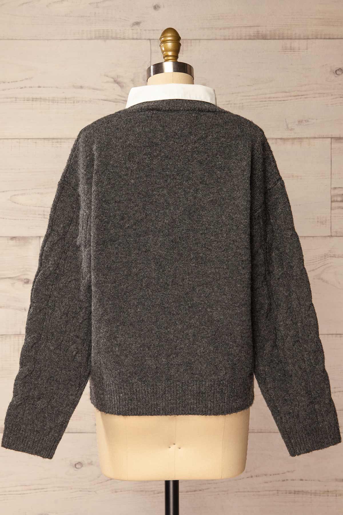 back view of Crato Dark Grey Knit Sweater with Built-In Collar at La petite garçonne