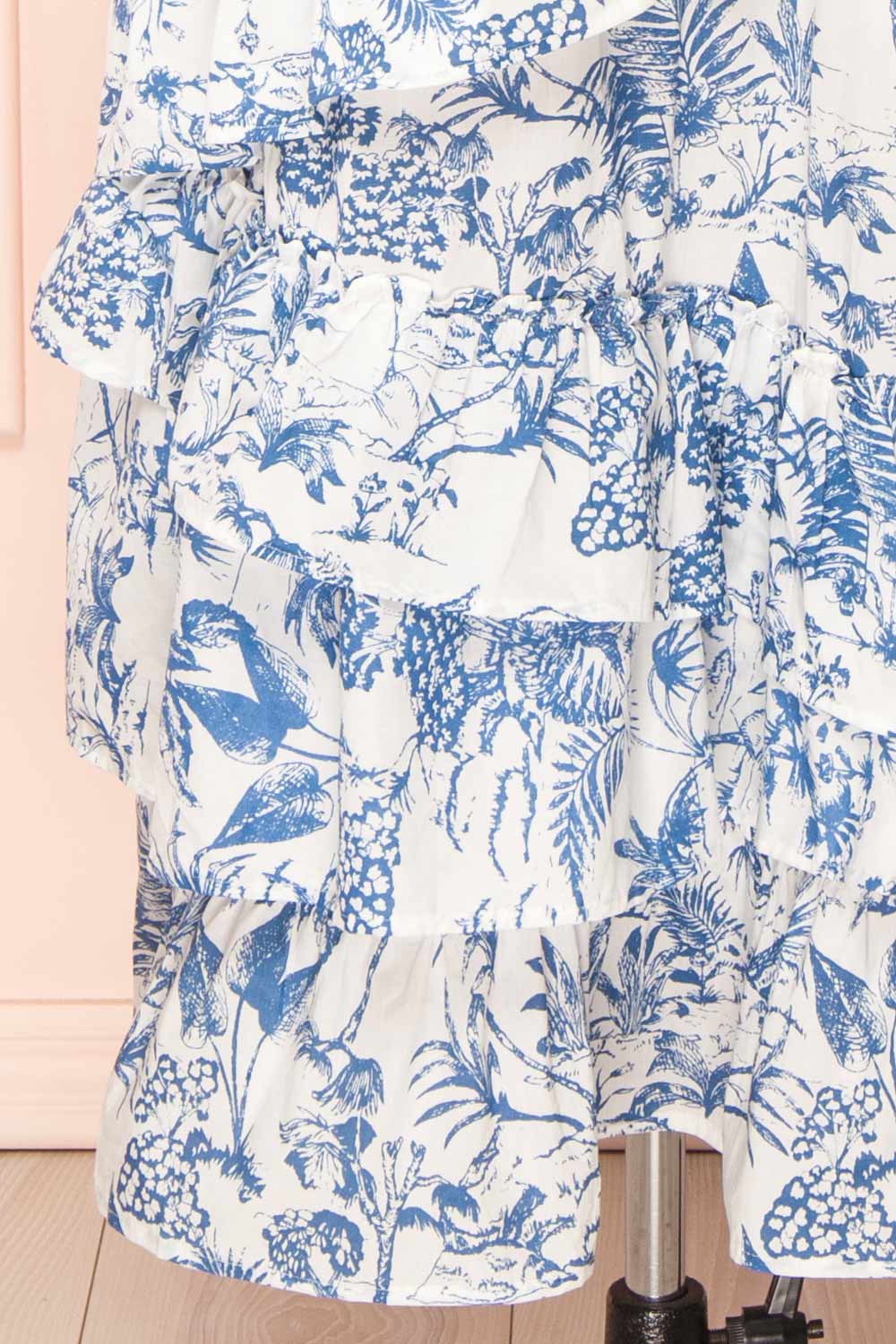 Cressida White & Blue Patterned Midi Dress w/ Ruffles | Boutique 1861 bottom 