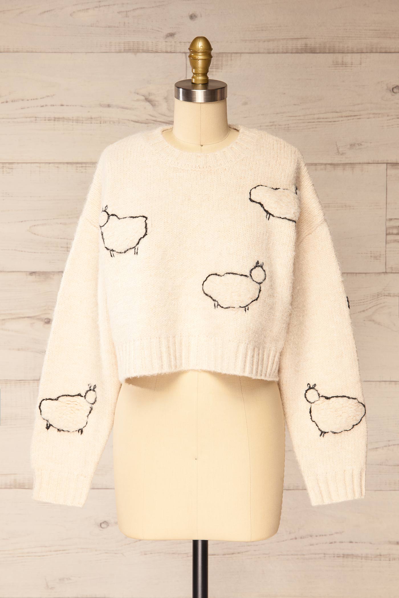 Creswell Beige Cropped Sweater with Sheep Motif | La petite garçonne front 