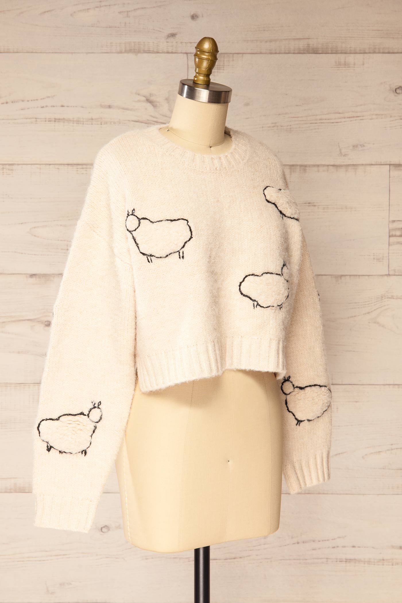 Creswell Beige Cropped Sweater with Sheep Motif | La petite garçonne side