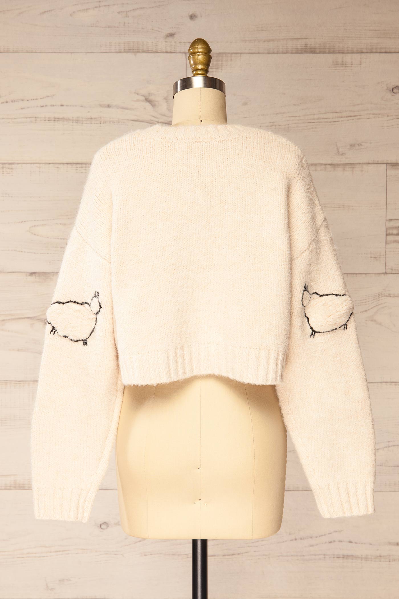 Creswell Beige Cropped Sweater with Sheep Motif | La petite garçonne back