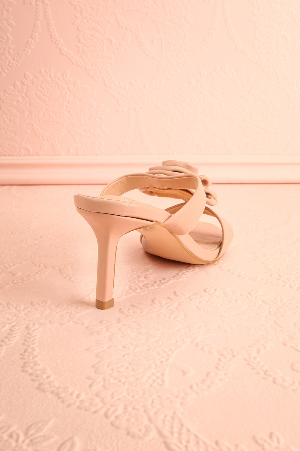 Cristine Beige Faux-Leather Heels w/ Flower Detail | Boutique 1861 back view