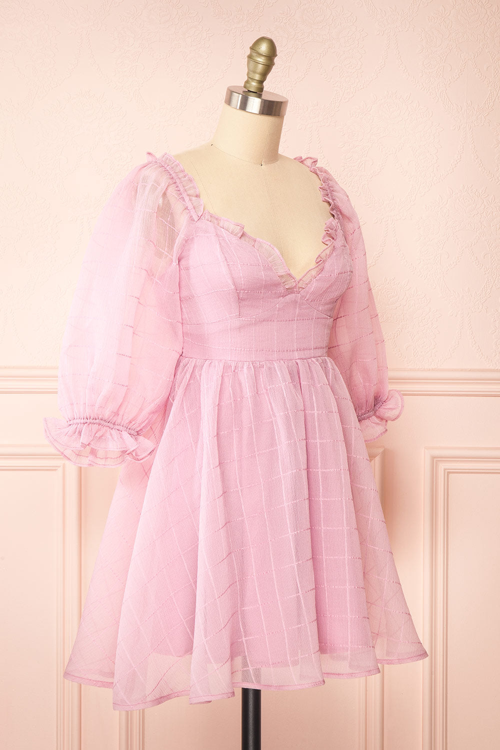 Crocus Pink Plaid Babydoll Dress w/ Puffy Sleeves