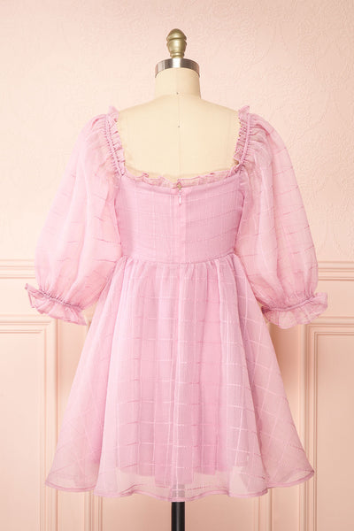 Crocus Pink Plaid Babydoll Dress w/ Puffy Sleeves | Boutique 1861 back view