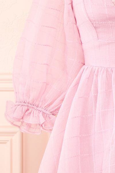 Crocus Pink Plaid Babydoll Dress w/ Puffy Sleeves | Boutique 1861 sleeve