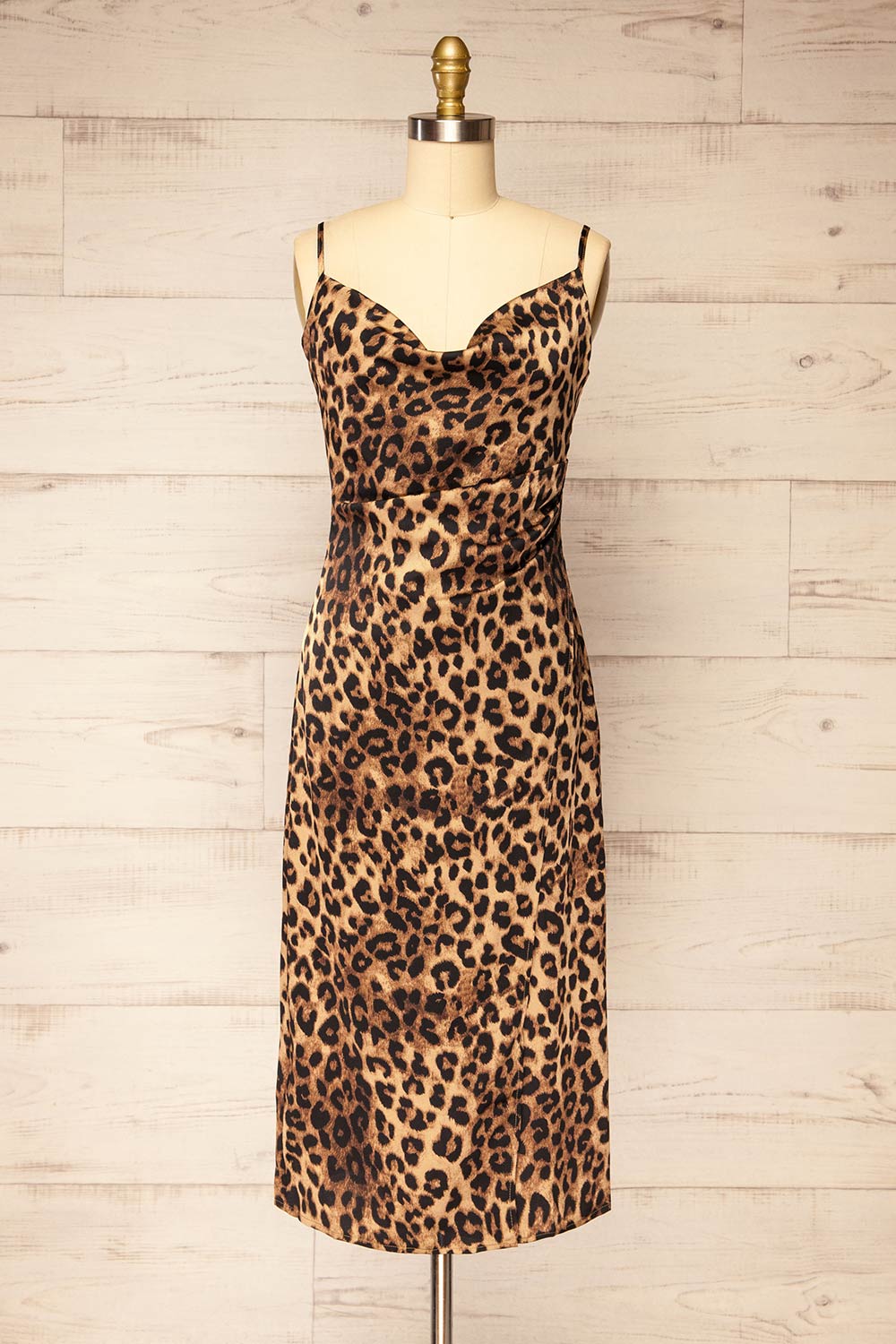 Croenen Cowl Neck Leopard Midi Dress | La petite garçonne front view