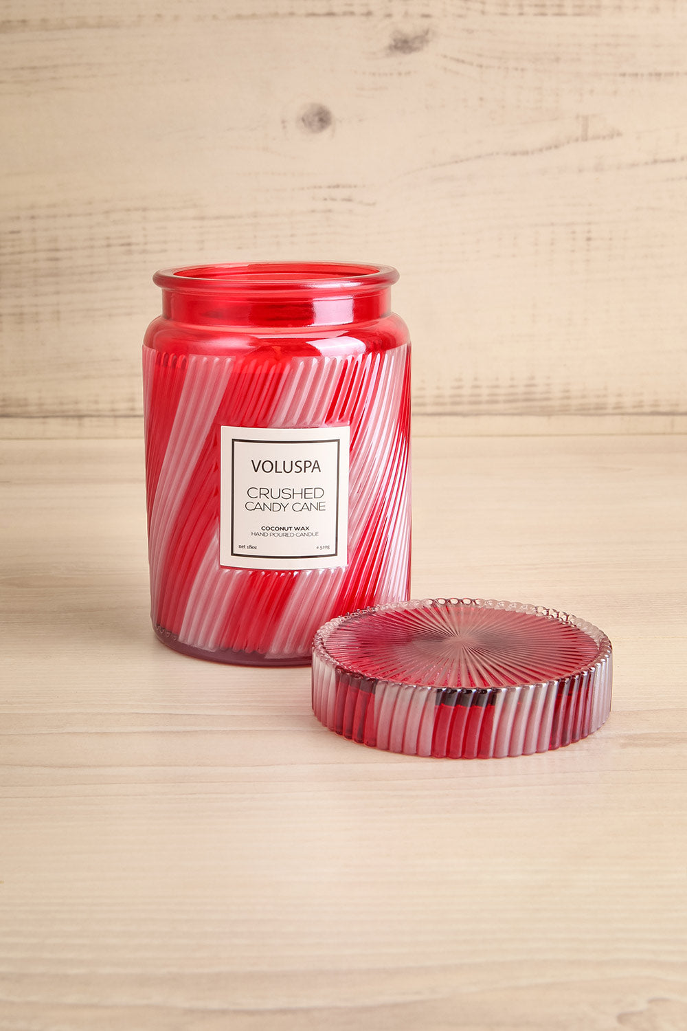 Candy Cane Large Jar Candle by Voluspa | Maison garçonne open view