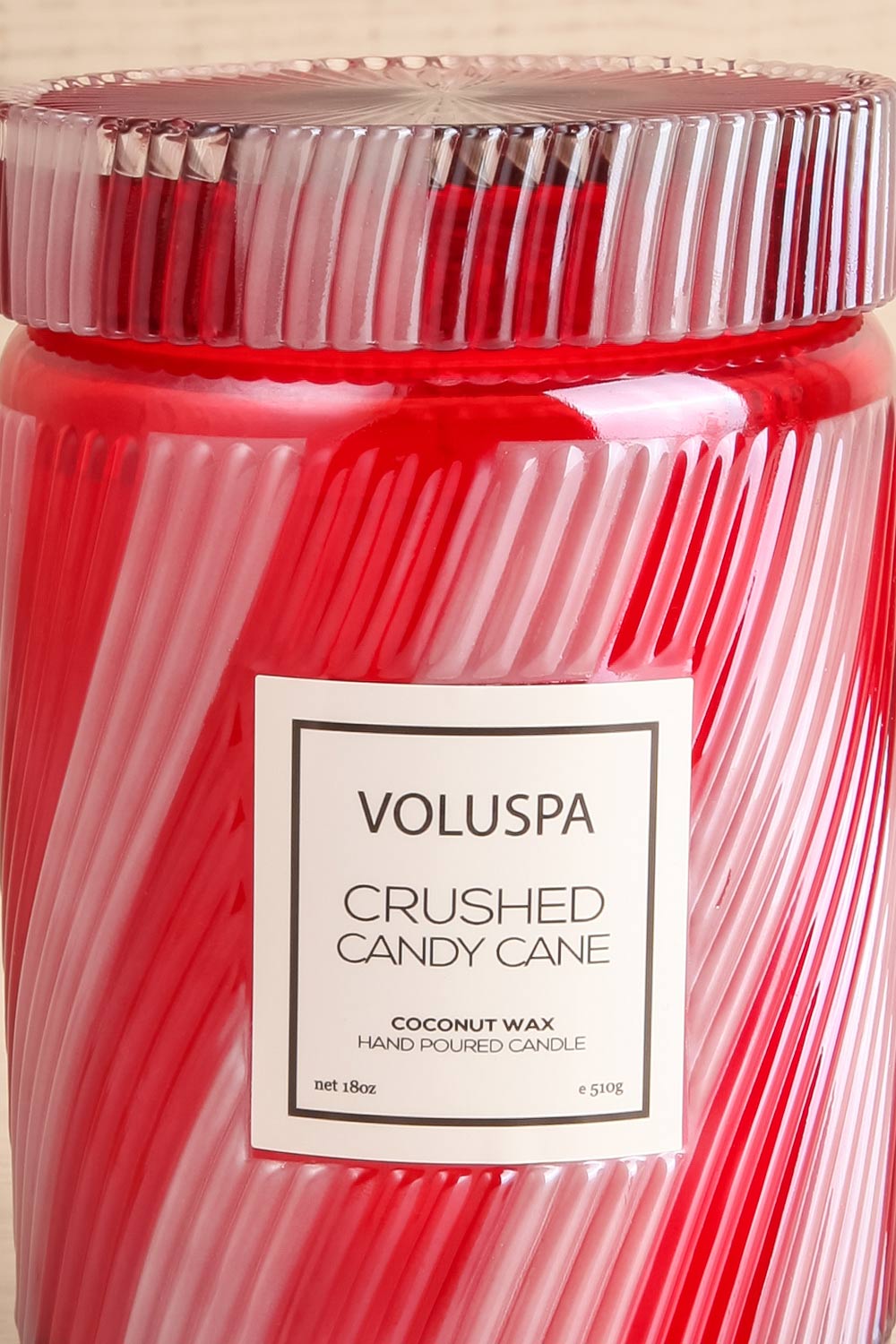 Candy Cane Large Jar Candle by Voluspa | Maison garçonne close-up