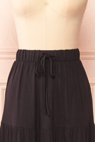 Cupido Black Tiered Midi Skirt | Boutique 1861 front close-up