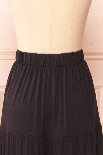 Cupido Black Tiered Midi Skirt | Boutique 1861 back close-up