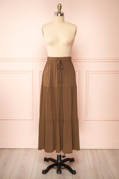 Cupido Khaki Tiered Midi Skirt | Boutique 1861 front view
