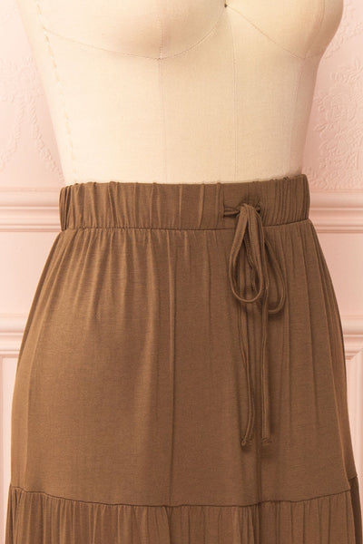 Cupido Khaki Tiered Midi Skirt | Boutique 1861 side close-up