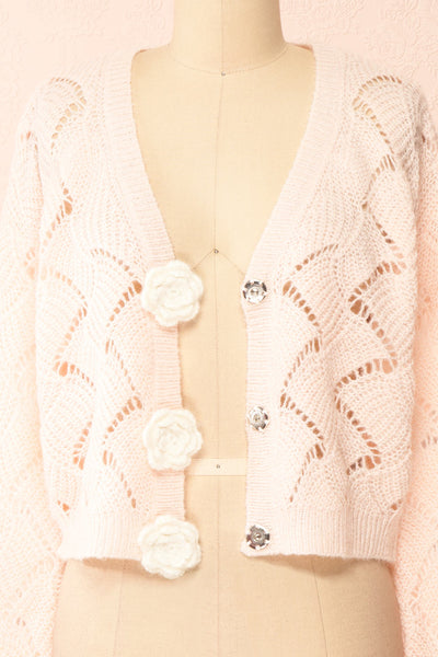 Cupidona Pink Open-work Crochet Cardigan w/ Flowers | Boutique 1861 open