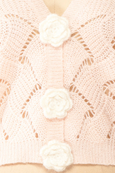 Cupidona Pink Open-work Crochet Cardigan w/ Flowers | Boutique 1861  fabric