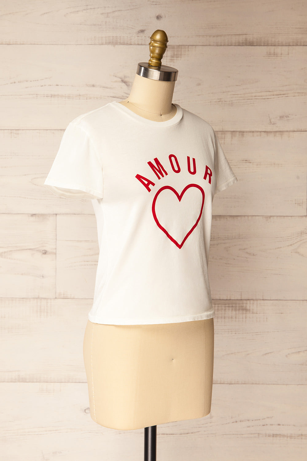 Cupids White T-Shirt with Red Heart Motif | La petite garçonne side view