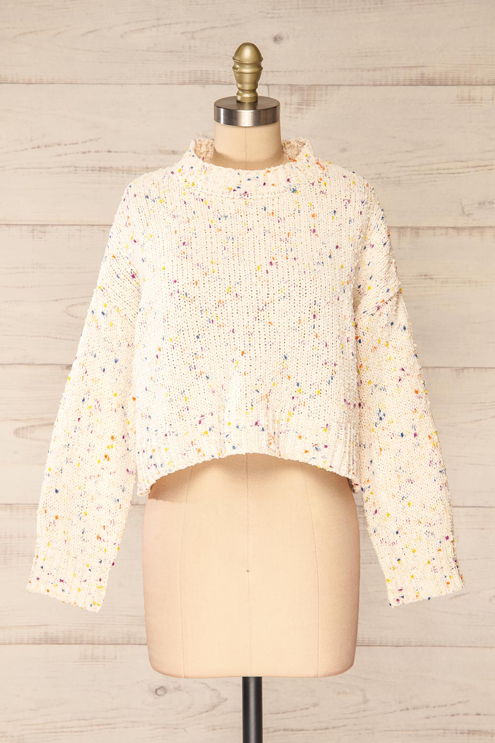 Cupkake Cropped White Knit Sweater w/ Colour Dots | La petite garçonne front view