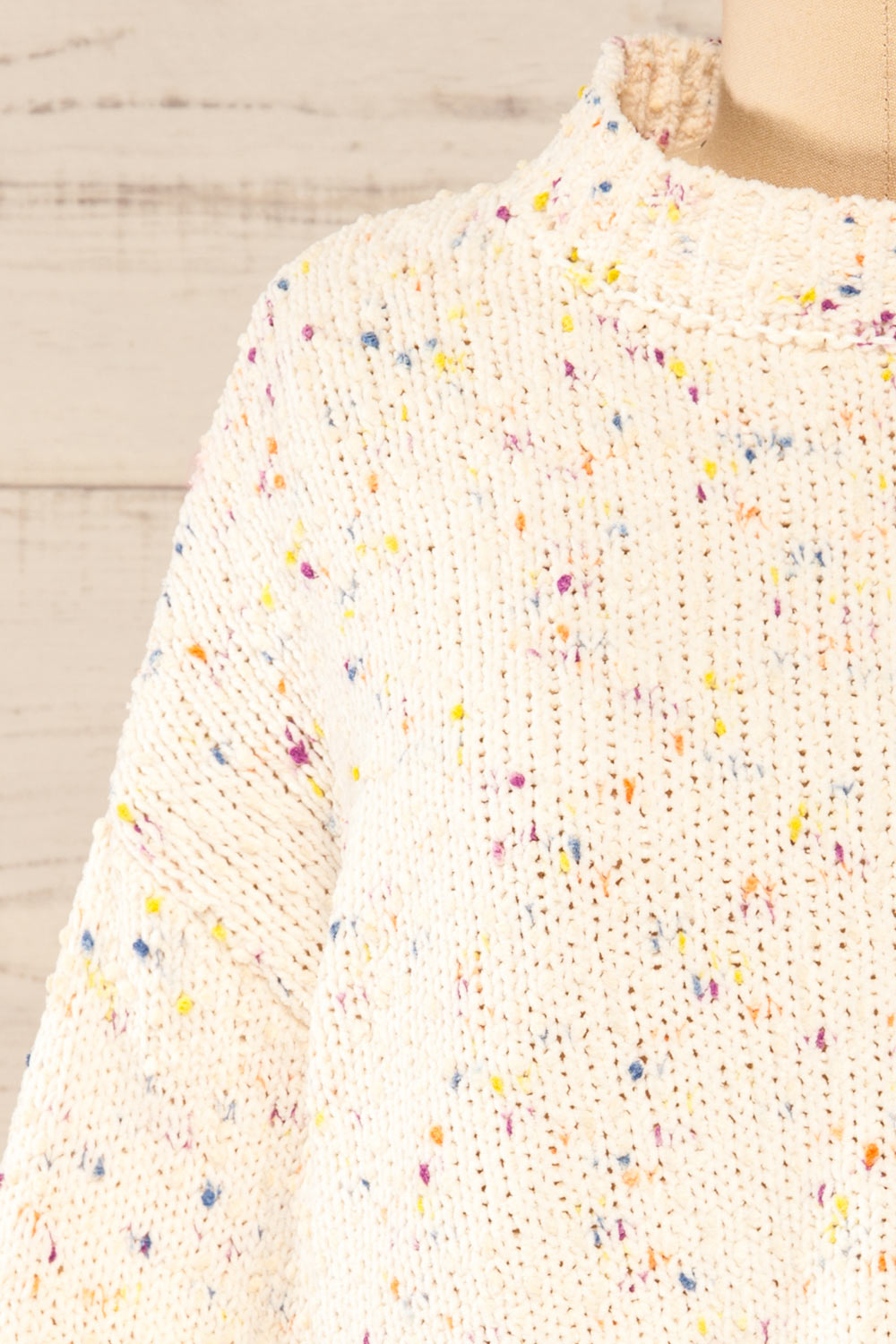 Cupkake Cropped White Knit Sweater w/ Colour Dots | La petite garçonne front close-up