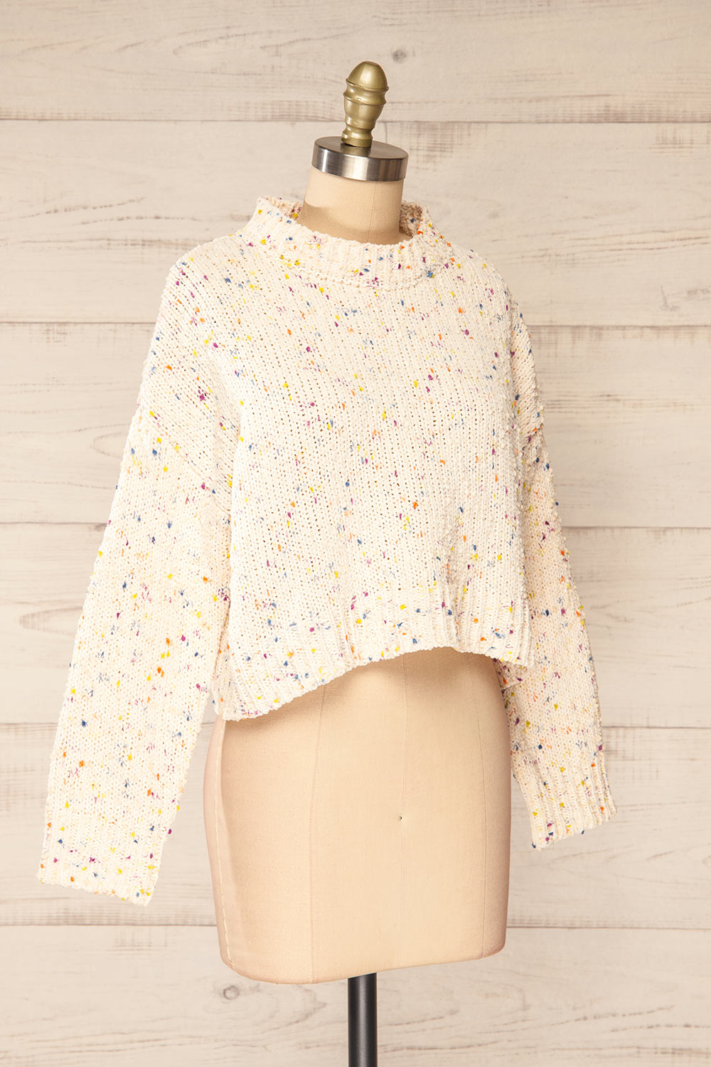 Cupkake Cropped White Knit Sweater w/ Colour Dots | La petite garçonne side view