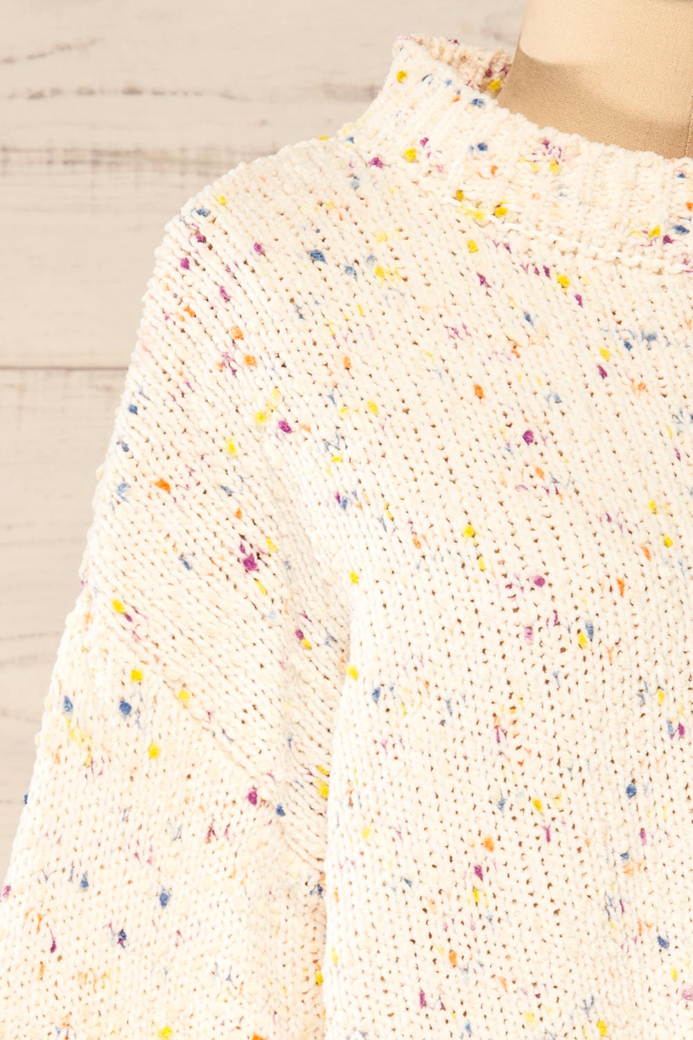 Cupkake Cropped White Knit Sweater w/ Colour Dots | La petite garçonne side close-up