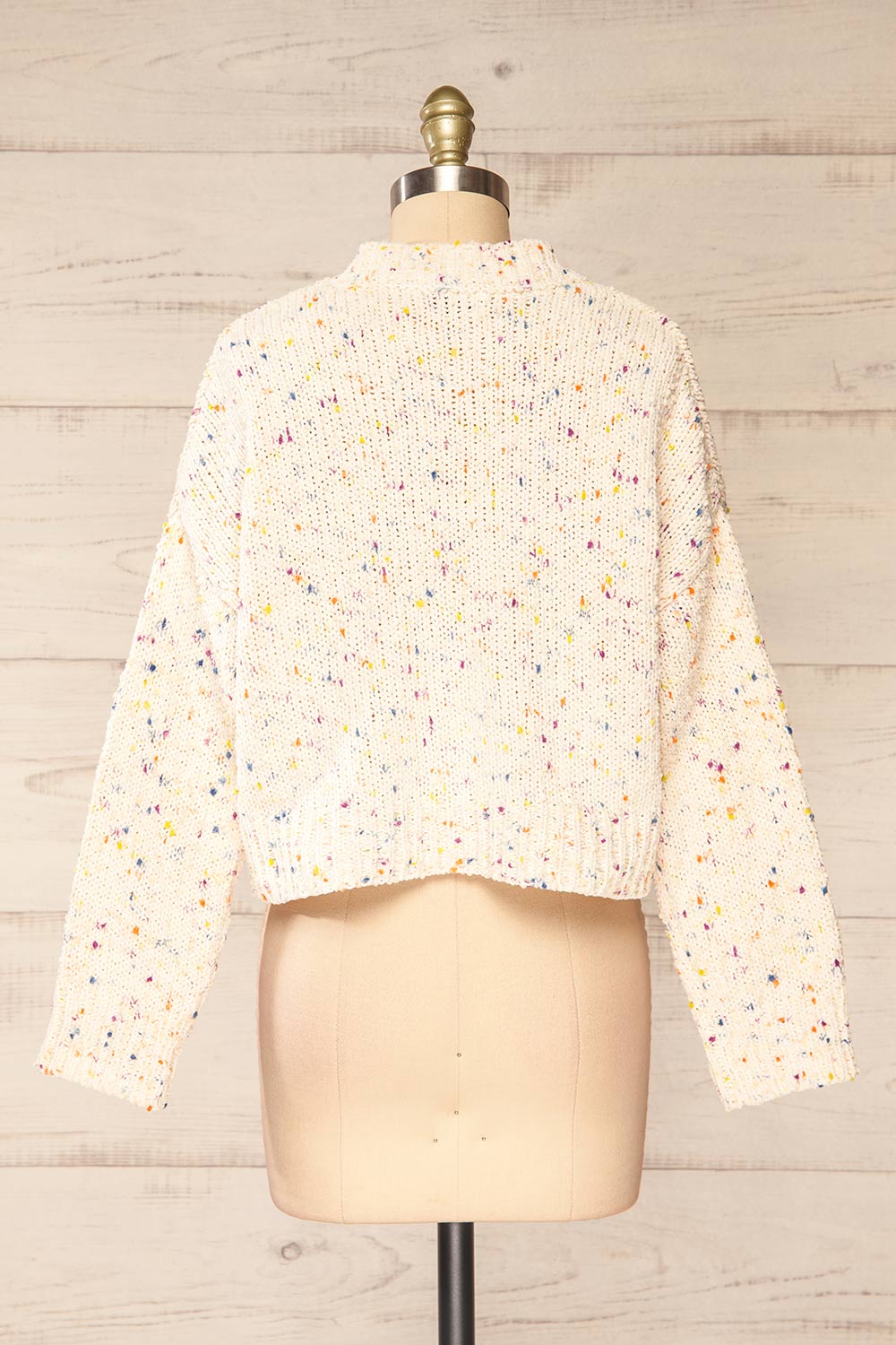 Cupkake Cropped White Knit Sweater w/ Colour Dots | La petite garçonne back view
