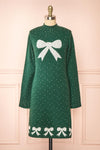 Cutiesmax Holidays Green Dress w/ Bows & Crystals | Boutique 1861 front view