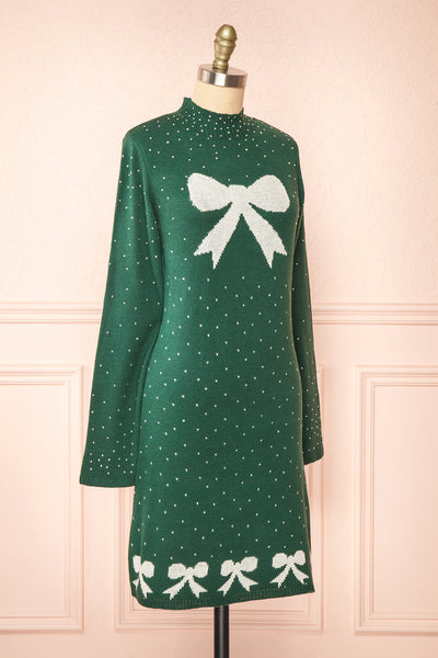 Cutiesmax Holidays Green Dress w/ Bows & Crystals | Boutique 1861 side view