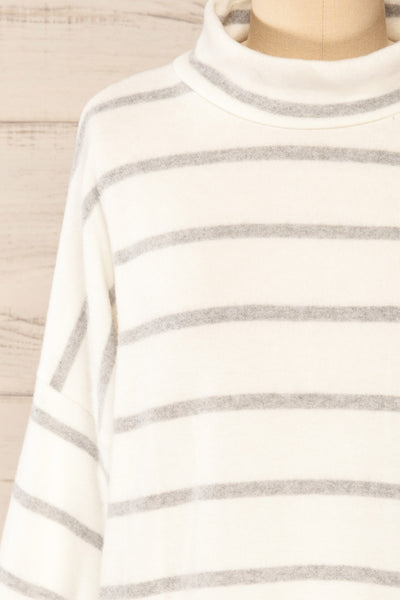Cyprus Striped Mock Neck Sweater | La petite garçonne  front close-up
