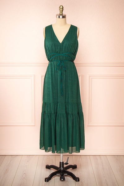 Cyriana Green Midi Dress w/ Waist Cord | Boutique 1861 front view