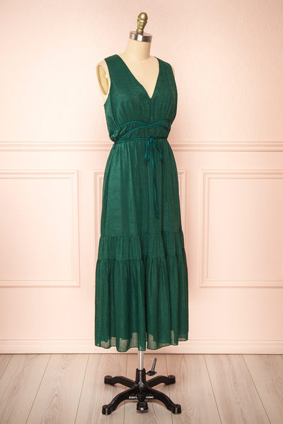 Cyriana Green Midi Dress w/ Waist Cord | Boutique 1861 side view