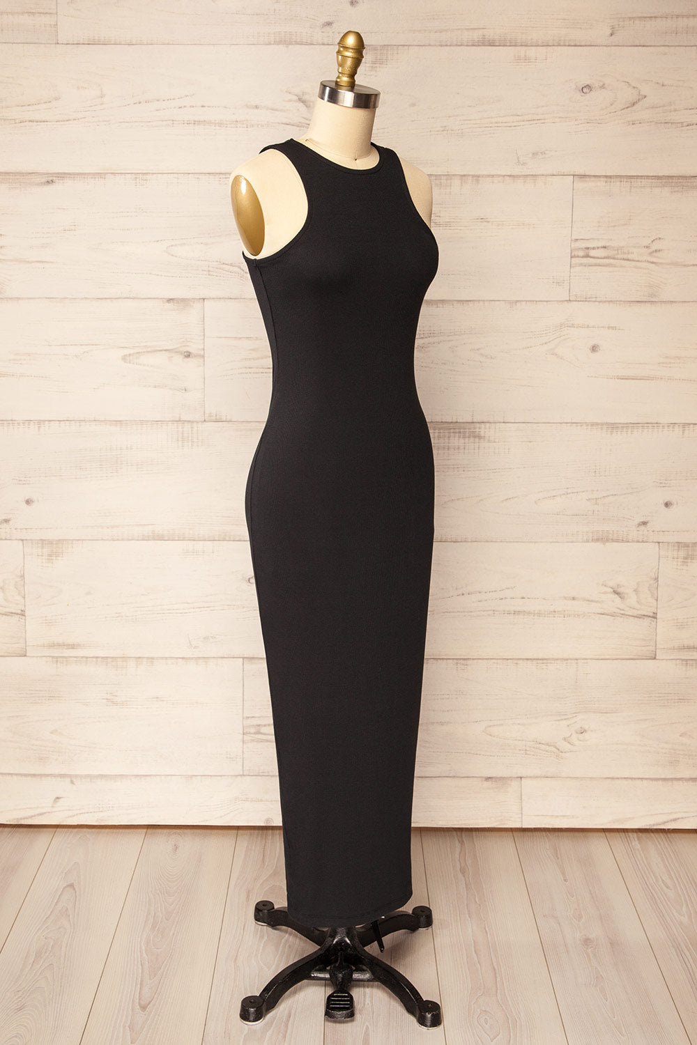 Daegu Black Long Fitted Ribbed Dress | La petite garçonne side view