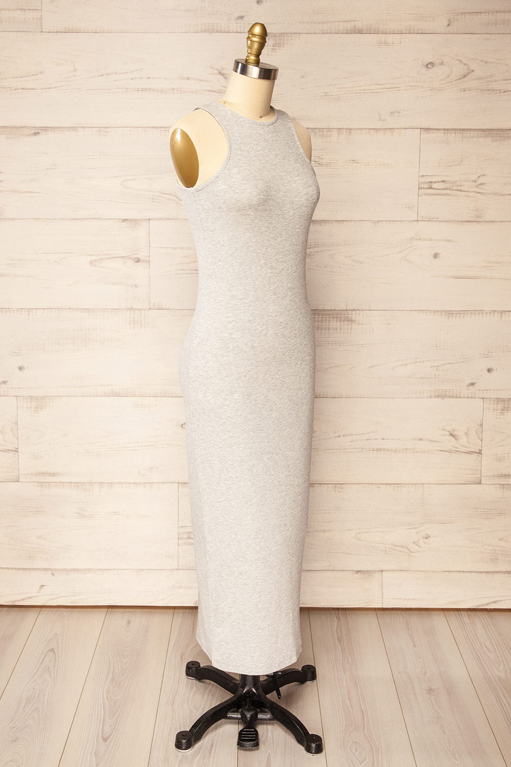 Daegu Grey Long Fitted Ribbed Dress | La petite garçonne  side view