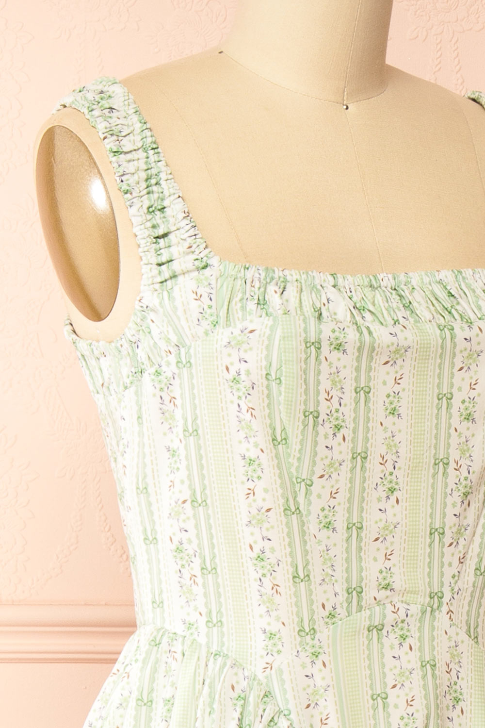 Daiko Green Floral A-Line Maxi Dress with Corset Bust | Boutique 1861 side